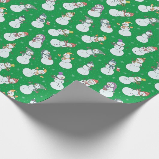 Papier Cadeau Enfants Noël mignon Snowman en vert Casquette (Coin)