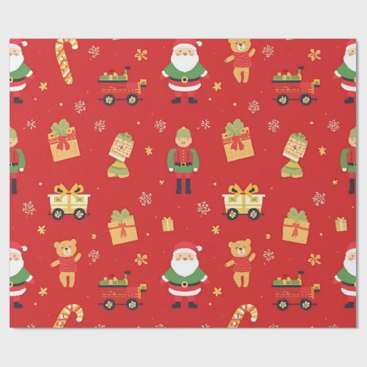 Papier Cadeau Enfants Noël Père Noël & Jouets 10 po sur 20 pi (Plat)