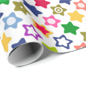 Papier Cadeau Enfants sans couture amusant dessin étoiles coloré (Coin rond)