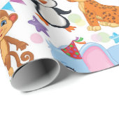 Papier Cadeau Enfants Zoo Animaux (Coin rond)