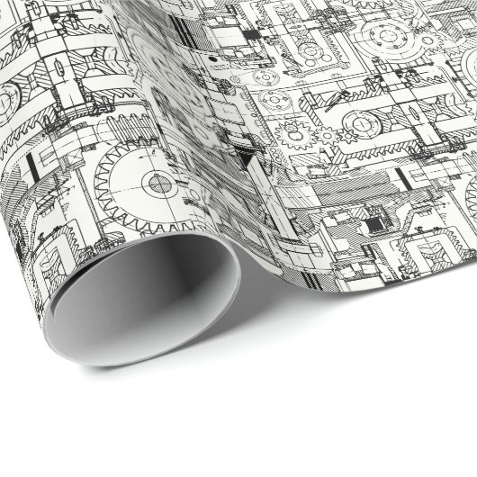 Papier Cadeau Engins de ver : Machines Techniques Simples. (Coin rond)