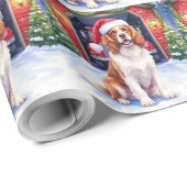 Papier Cadeau English Springer Spaniel Fire Station Santa (Coin rond)