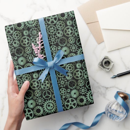Papier Cadeau Engrenages en bronze Steampunk Verdigris (Cadeaux)