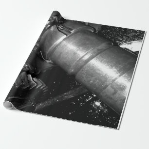 Papier Cadeau Engrenages. Industriel, noir et blanc