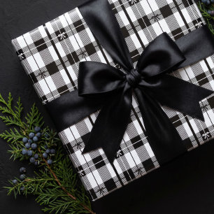 Papier Cadeau Énorme carreau à plaid tartan noir et blanc modern