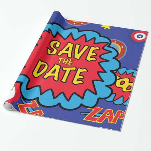 Papier Cadeau Enregistrer la date Comic Heroes (Déroulé)