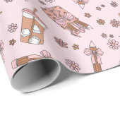 Papier Cadeau Enseignant Coquette Rose Cute Retour à l'école Caf (Coin rond)