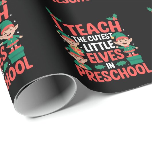 Papier Cadeau Enseignant Noël I Enseigner Elfes Cutest Préscolai (Coin rond)
