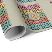 Papier Cadeau Enseignant super Cute Daisy Flower Retro Back Scho (Coin rond)