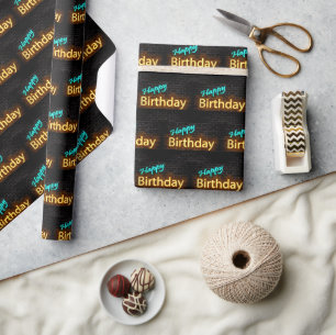Papier Cadeau Enseigne néon Joyeux Anniversaire sur brique