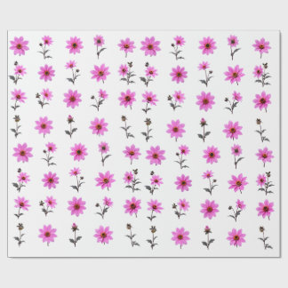 Papier Cadeau Ensemble botanique de fleurs de cosmos rose Fleurs
