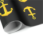 Papier Cadeau Ensemble d'Ancres en bateau doré (Coin rond)