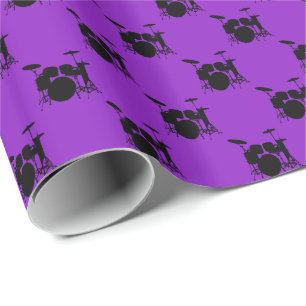 Papier Cadeau Ensemble de batterie noire musicale sur fond viole