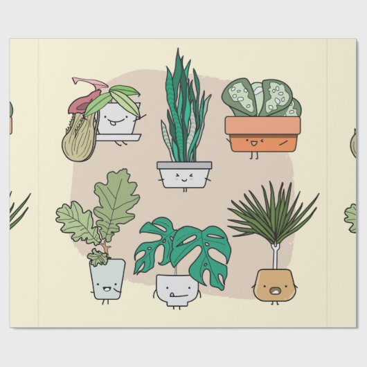 Papier Cadeau Ensemble de plantes de maison mignons dans des pot (Plat)