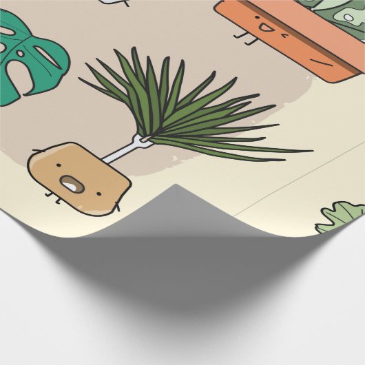Papier Cadeau Ensemble de plantes de maison mignons dans des pot (Coin)