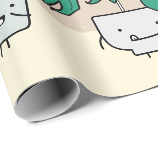 Papier Cadeau Ensemble de plantes de maison mignons dans des pot (Coin rond)