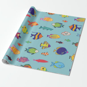 Papier Cadeau Ensemble de poissons tropicaux. motif transparent