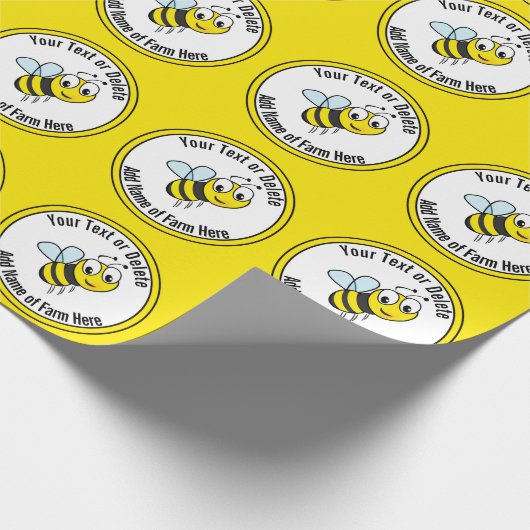 Papier Cadeau Entreprise Abeille noire et jaune Nom de la ferme (Coin)