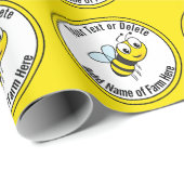 Papier Cadeau Entreprise Abeille noire et jaune Nom de la ferme (Coin rond)
