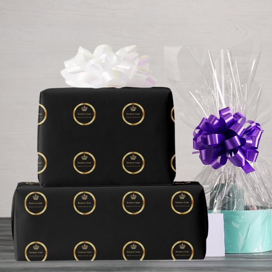 Papier Cadeau Entreprise noir or couronne royale