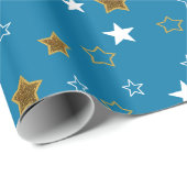 Papier Cadeau Enveloppe cadeau Blue and Gold Stars (Coin rond)