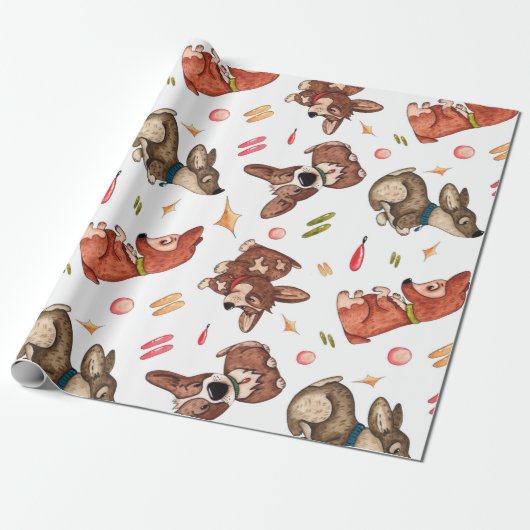Papier Cadeau Enveloppe cadeau Corgi Aquarelle Cute (Déroulé)