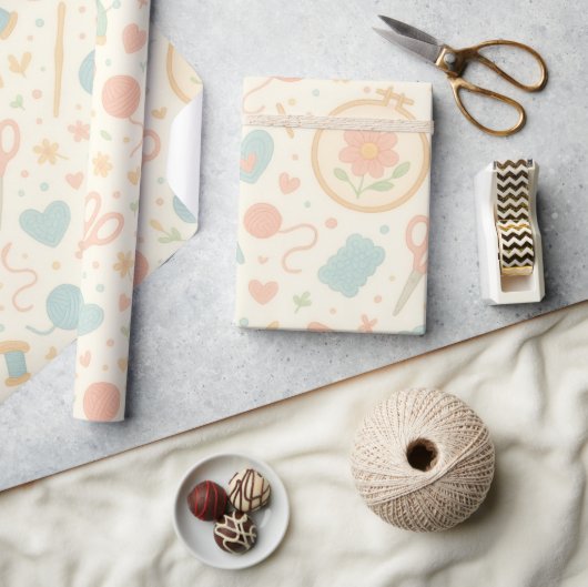 Papier Cadeau Enveloppe cadeau — Crochet Design en tons pastel (Artisanat)