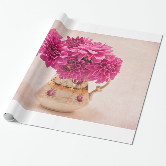 Papier Cadeau Enveloppe cadeau Magenta Dahlias (Déroulé)