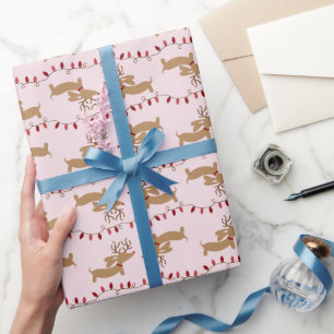Papier Cadeau Enveloppe cadeau Reindeer Dachshund Rouge et rose