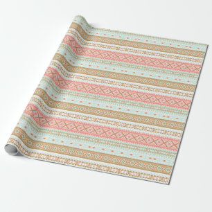Papier Cadeau Enveloppe Cadeau Tribal Aztec Coral Mint
