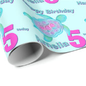 Papier Cadeau Enveloppe d'anniversaire de nom d'âge d'aqua de (Coin rond)