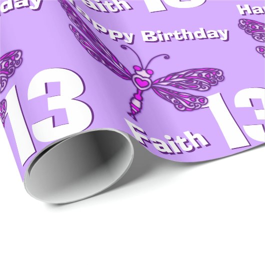 Papier Cadeau Enveloppe d'anniversaire de nom pourpre d'âge (Coin rond)