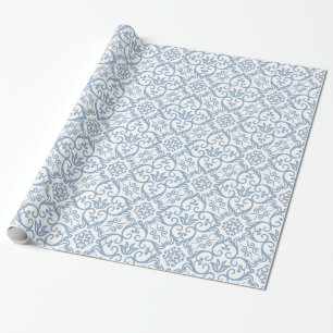 Papier Cadeau Enveloppe de cadeau bleue et blanche de damassé