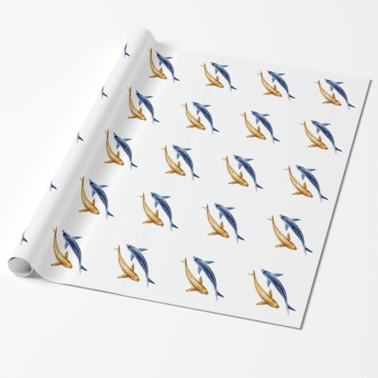 Papier Cadeau Enveloppe de cadeau de poissons de Koi de bleu et (Déroulé)