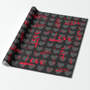Papier Cadeau Enveloppe de cadeau grise noire de coeurs d'amour