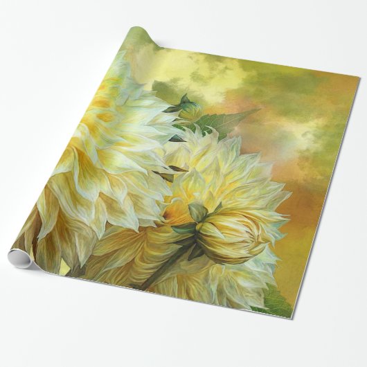 Papier Cadeau Enveloppe de cadeau jaune d'art de dahlias (Déroulé)