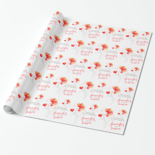 Papier Cadeau Enveloppe grise orange d'art de fleur sauvage de
