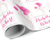 Papier Cadeau Enveloppe grise rouge-rose d'art de fleur sauvage (Coin rond)