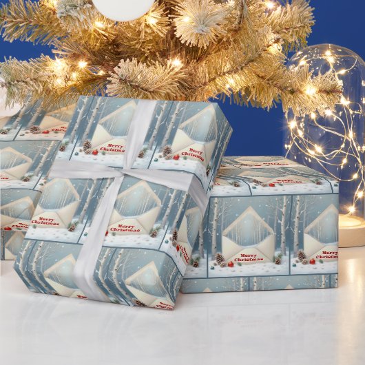 Papier Cadeau Enveloppe Joyeuse de Noël avec bouleaux (Vacances)