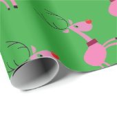 Papier Cadeau Enveloppe rose et verte de renne (Coin rond)
