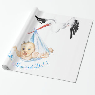 Papier Cadeau Enveloppement amusant Papier Stork Portant bébé Vo