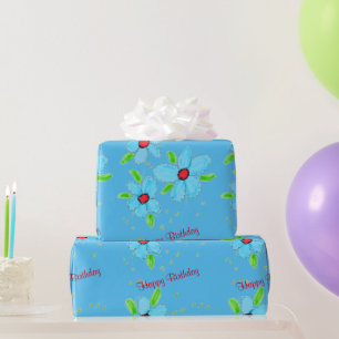 Papier Cadeau Enveloppement cadeau Fleur Fleur Bleu Clair