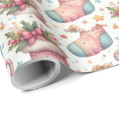 Papier Cadeau Enveloppement de Noël avec bas & cadeaux (Coin rond)