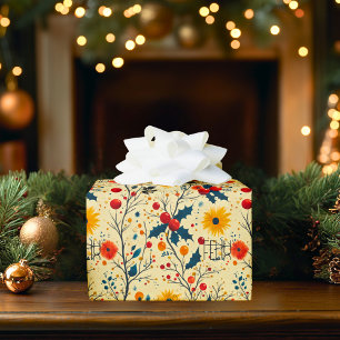 Papier Cadeau Enveloppement de Noël Floral et Berry personnalisé