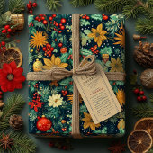Papier Cadeau Enveloppement de Noël floral et ornement personnal