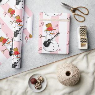 Papier Cadeau Enveloppement de Noël Snowman rose et blanc