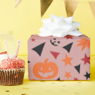 Papier Cadeau Enveloppement d'Halloween Citrouille, étoile et Fe