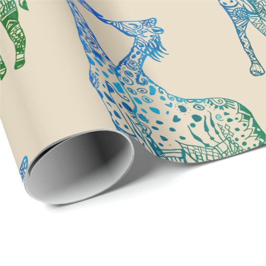 Papier Cadeau Enveloppement Papier Giraffes Art (Coin rond)