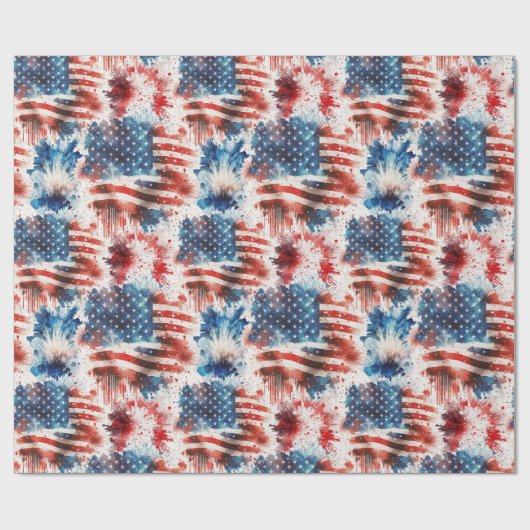 Papier Cadeau Enveloppement Patriotique Rouge Blanc et Bleu 4 ju (Plat)