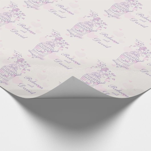 Papier Cadeau Enveloppement personnalisé mariage rose violet cag (Coin)